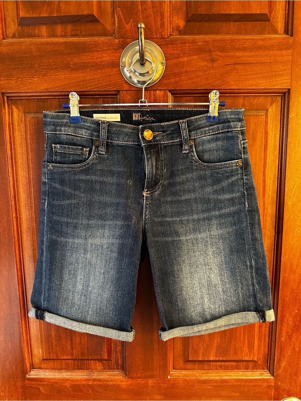 Kut from the Kloth Dark Blue Denim Shorts with Contrast Stitching